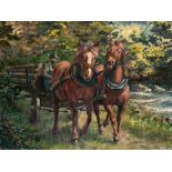 Hans Hübers, Oil Painting “Horse and Cart”, Mid-20th Century  Oil on canvas Germany, mid-20th