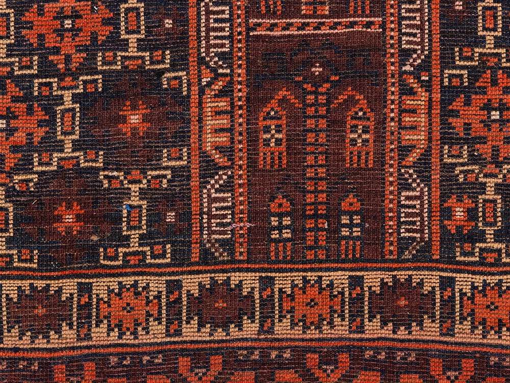 Baluch with Stylized Mosques, Afghanistan, circa 1960  Wool on wool Afghanistan, circa 1960 Knot - Image 9 of 12