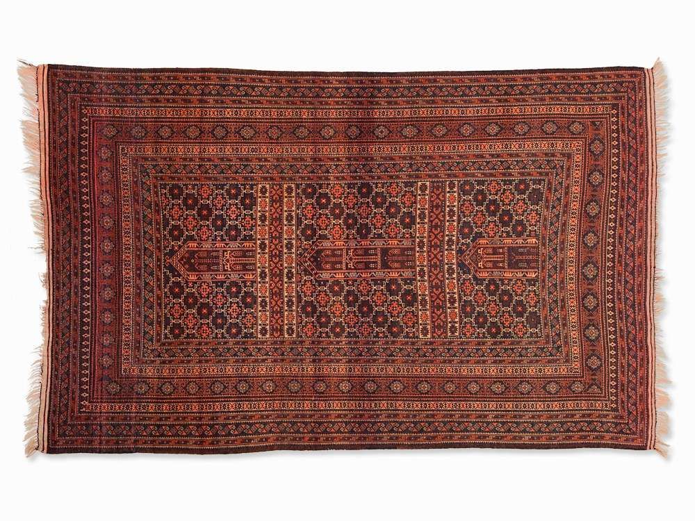 Baluch with Stylized Mosques, Afghanistan, circa 1960  Wool on wool Afghanistan, circa 1960 Knot - Image 8 of 12