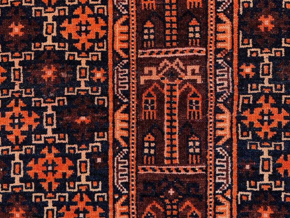 Baluch with Stylized Mosques, Afghanistan, circa 1960  Wool on wool Afghanistan, circa 1960 Knot - Image 3 of 12