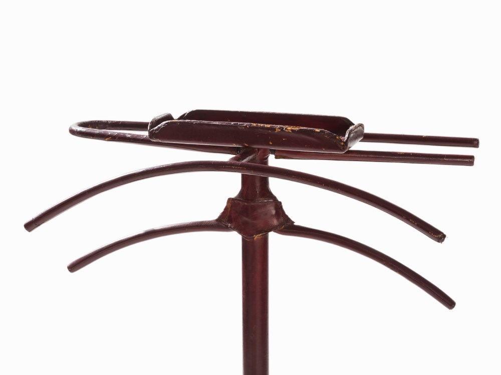 Jacques Adnet, Valet Stand, France, c. 1950  Metal, wine-red leather France, c. 1950 Design: Jacques - Image 6 of 9