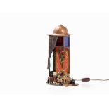 Vienna Bronze Table Lamp with Oriental Scene, c. 1920  Bronze, cold painted, tinted glass Austria,