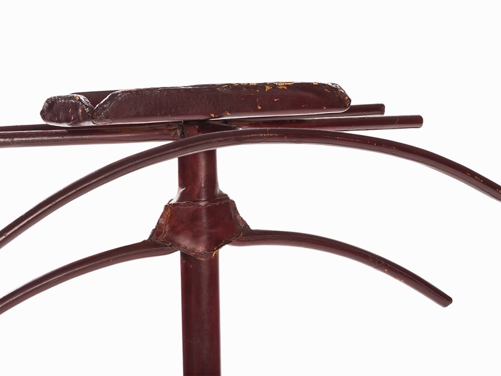 Jacques Adnet, Valet Stand, France, c. 1950  Metal, wine-red leather France, c. 1950 Design: Jacques - Image 3 of 9