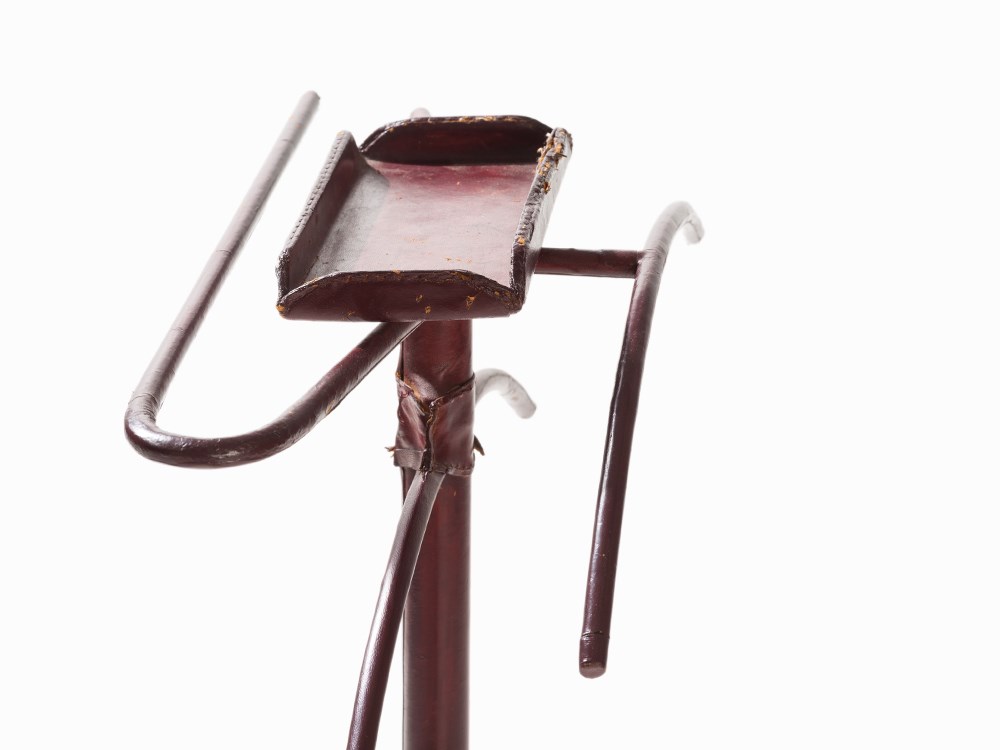 Jacques Adnet, Valet Stand, France, c. 1950  Metal, wine-red leather France, c. 1950 Design: Jacques - Image 2 of 9