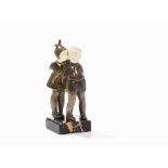 Alexandre Kéléty, Chryselephantine Pair of Children, c. 1920  Cold-painted bronze with gold accents,