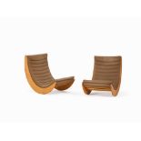 Verner Panton, Pair of ‘Relaxer 2 Chairs’, Rosenthal, 1974  Wood, channeled cushions Germany, 1974
