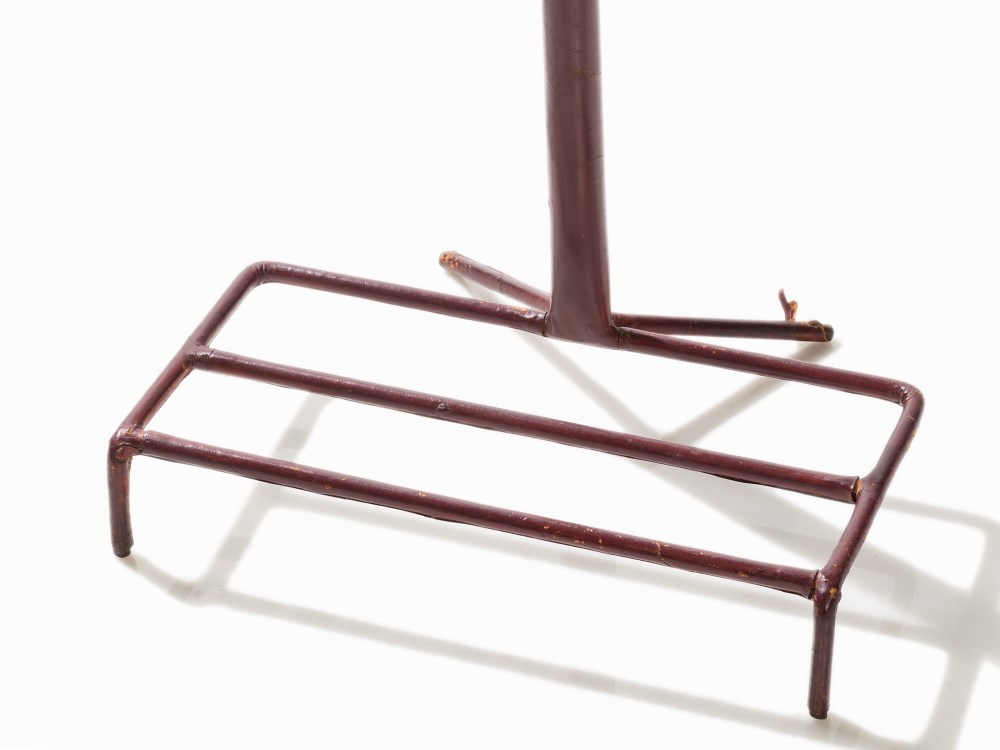 Jacques Adnet, Valet Stand, France, c. 1950  Metal, wine-red leather France, c. 1950 Design: Jacques - Image 5 of 9