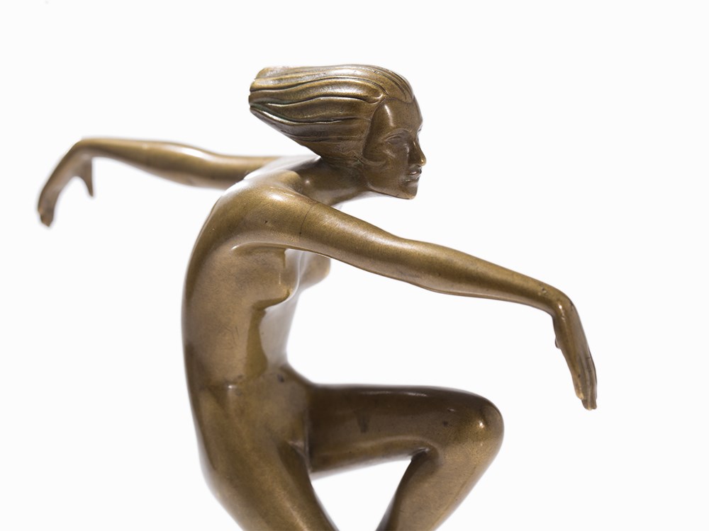 Josef Lorenzl, Female Dancer, Bronze, Vienna, c. 1920  Bronze, brown patina, onyx Austria, Vienna, - Image 2 of 9