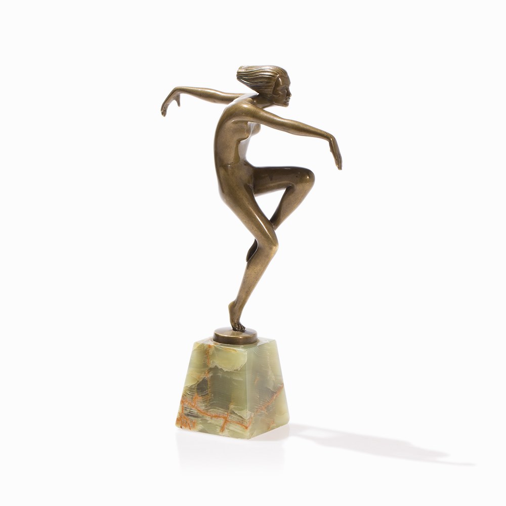 Josef Lorenzl, Female Dancer, Bronze, Vienna, c. 1920  Bronze, brown patina, onyx Austria, Vienna, - Image 9 of 9