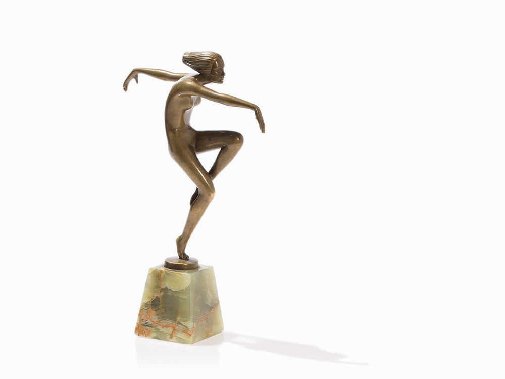 Josef Lorenzl, Female Dancer, Bronze, Vienna, c. 1920  Bronze, brown patina, onyx Austria, Vienna,