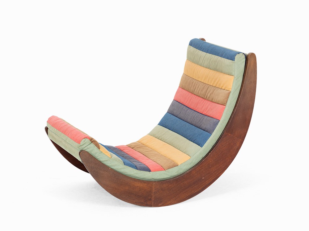 Verner Panton, ‘Relaxer 2 Chair’, Rosenthal, Germany, 1974  Wood, channeled multicolored cushions - Image 2 of 6