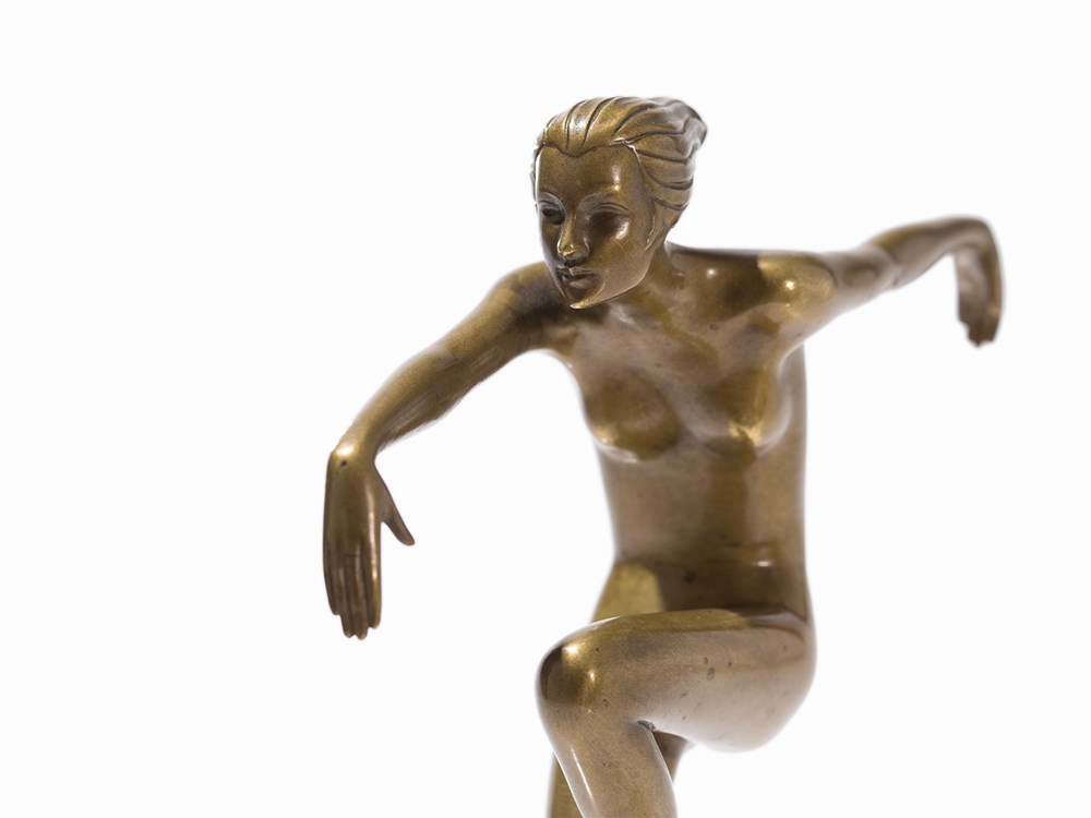 Josef Lorenzl, Female Dancer, Bronze, Vienna, c. 1920  Bronze, brown patina, onyx Austria, Vienna, - Image 7 of 9