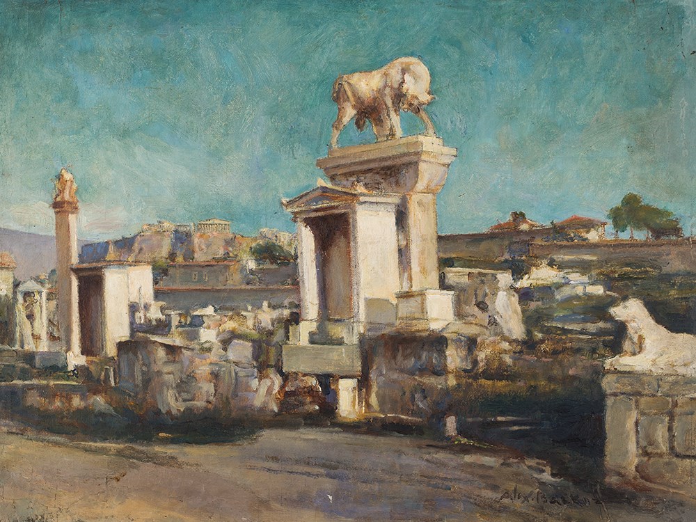 Alexander Barkoff (1870-1942), Kerameikos of Athens, Oil, 1930s  Oil on canvas, laid down on