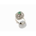 Diamond Studded Emerald Ring, 18K White Gold, middle 20th C.  18K white gold Europe, middle 20th