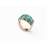 18K Gold Ring with Columbian Emeralds and Diamonds  18 karat gold Thailand, c. 2000 Purity mark '