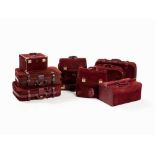 Les Must de Cartier, 9 Piece Leather Luggage Set, Paris, 1990s  Suede and smooth leather in