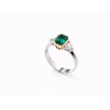 Platinum and Gold Ring with Diamonds and Columbian Emerald  18 karat gold, 900 platinum Pforzheim,