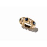 Franklin Mint, Gold Ring with Sapphires, Pearls & Diamonds, USA  14 karat yellow gold, partly