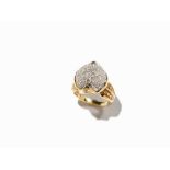 Diamond Studded Cocktail Ring in Floral Design, 18K Yellow Gold  18 karat yellow gold, partly