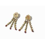 Pair of Enameled Gold Ear Hangers with Diamonds and Rubies  20 karat gold (tested) India, 20th