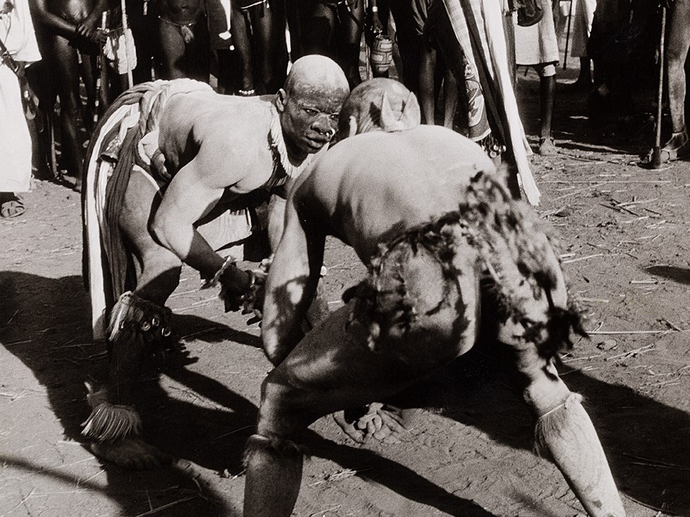 Leni Riefenstahl, Nuba Man/Fight, Vintage Prints, c. 1965/75  2 vintage gelatin silver prints on - Image 3 of 13