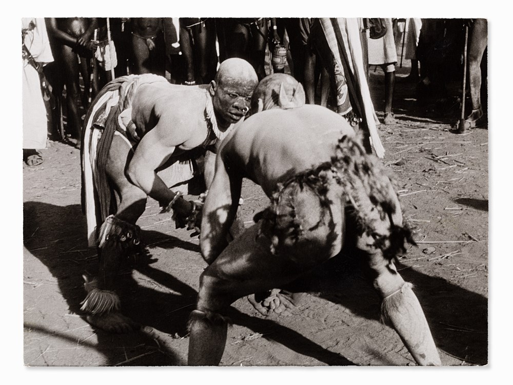 Leni Riefenstahl, Nuba Man/Fight, Vintage Prints, c. 1965/75  2 vintage gelatin silver prints on - Image 2 of 13