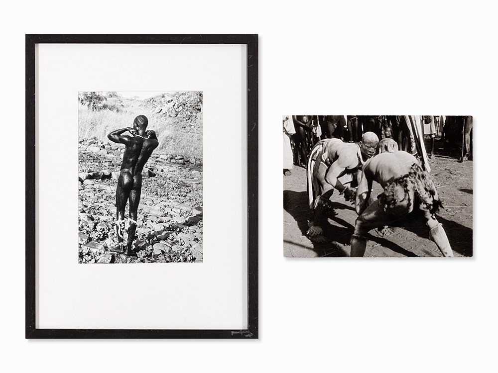 Leni Riefenstahl, Nuba Man/Fight, Vintage Prints, c. 1965/75  2 vintage gelatin silver prints on