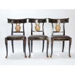 Six Elegant Empire Chairs, Italy, around 1810  Ebonised and gilded birch wood Lucca, Italy, around