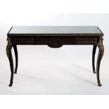 Boulle Style Bureau Plat with Elaborate Inlays, Napoleon III.  Ebonized wood, brass and mother of