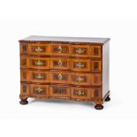 Baroque Chest of Drawers, Walnut, Thuringia, mid-18th C.  Walnut, walnut burl, maple and plum