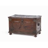 Iron-Banded Oak Chest, circa 1700  Solid oak, iron with minor residues of gilding Presumably