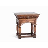 Small Buffet, Oak, Flanders, 17th C.  Solid oak, carved and turned Flanders, 17th century Square