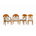 Four Biedermeier Chairs, Cherry, South Germany, c. 1830  Cherry, veneered, stripped textile cover