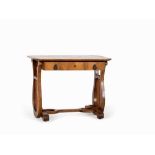 Biedermeier Side Table, Lyre-Shaped Pillars, Germany, c. 1820  Walnut, partially veneered, blackened