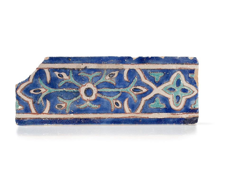Timurid Cuerda Seca Pottery Tile, Samarkand, 15th Century  Rectangular tile in the cuerda seca