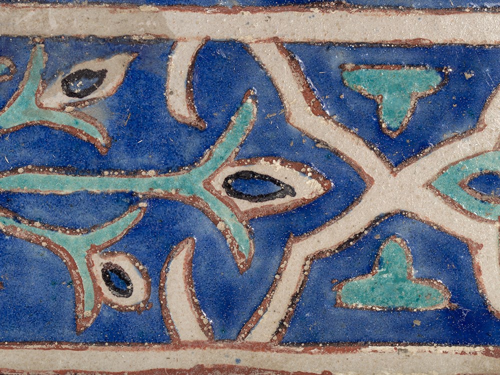 Timurid Cuerda Seca Pottery Tile, Samarkand, 15th Century  Rectangular tile in the cuerda seca - Image 3 of 10