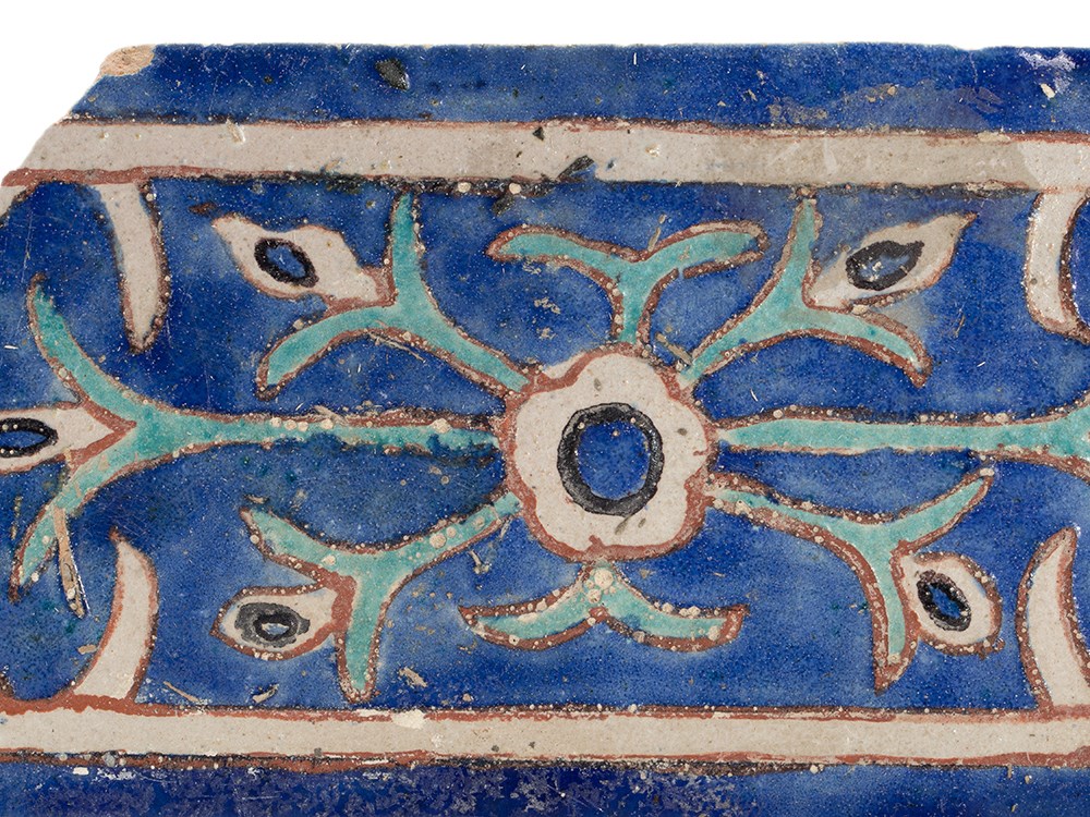 Timurid Cuerda Seca Pottery Tile, Samarkand, 15th Century  Rectangular tile in the cuerda seca - Image 2 of 10