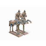 Pair of Blue Temple Horses of Ironwood, South India, 18th/19th   Ironwood, color painting South