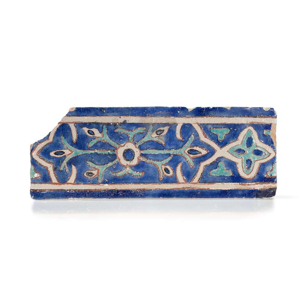 Timurid Cuerda Seca Pottery Tile, Samarkand, 15th Century  Rectangular tile in the cuerda seca - Image 10 of 10