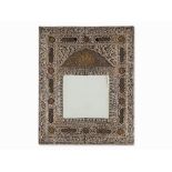 Indo-Persian Mirror with Chased Floral Decor, circa 1950  Silver, wood, glass North Africa, circa