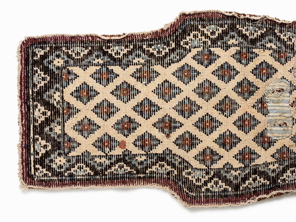 Saddle Carpet of Wool with Stylized Bats, Mongolia, 20th C.  Wool, leather  Mongolia, 20th century - Image 6 of 10