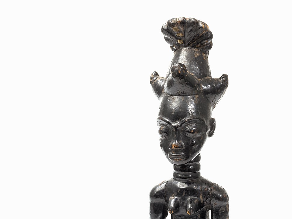 Atie, Female Figure, Ivory Coast  Wood Atie peoples, Ivory Coast Compact broad body with accentuated - Image 2 of 11