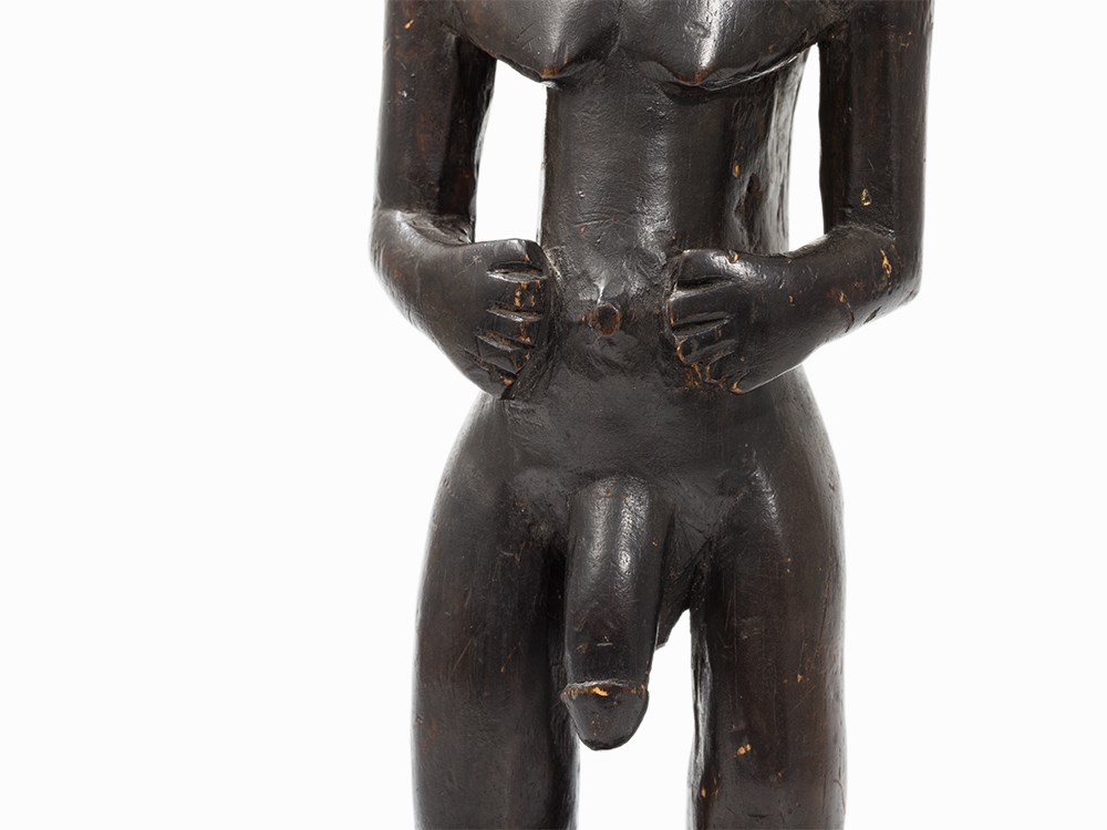 Luba, Male Figure, D. R. Congo, Early 20th C.  Light wood Luba peoples, D. R. Congo, early 20th - Image 4 of 11