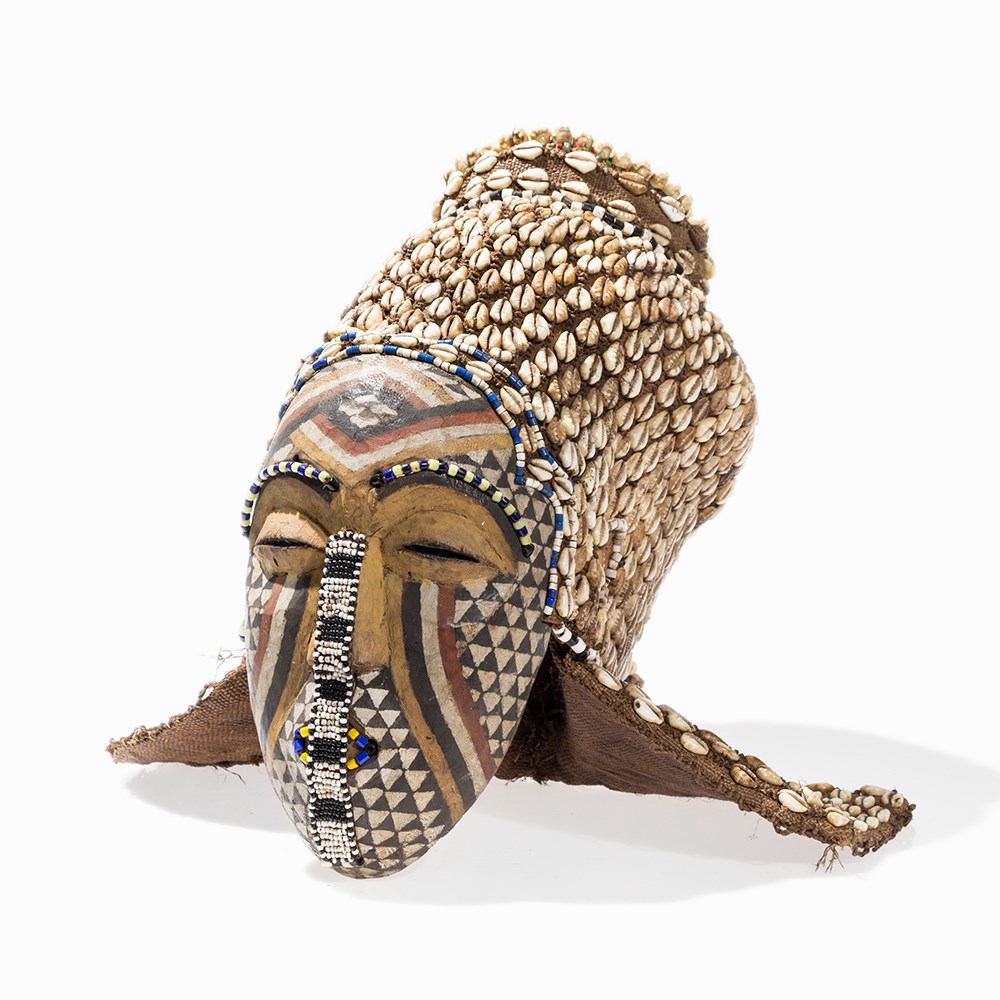 Kuba, ‘Ngady Amwaash’ Mask, D. R. Congo  Wood, glass beads, cowrie shells, raffia, pigment  Bushoong - Image 11 of 11