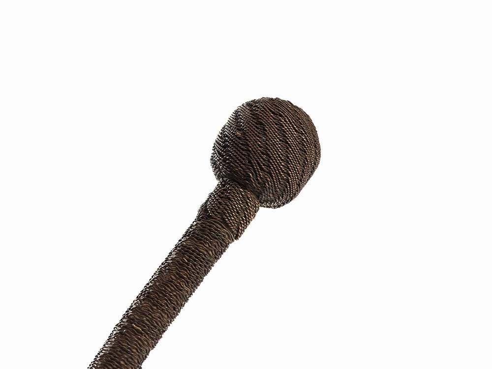 Zulu, Collection of 3 Staffs, South Africa, 19th C.  Wood, brass, reptile skin  Zulu peoples, - Image 5 of 9