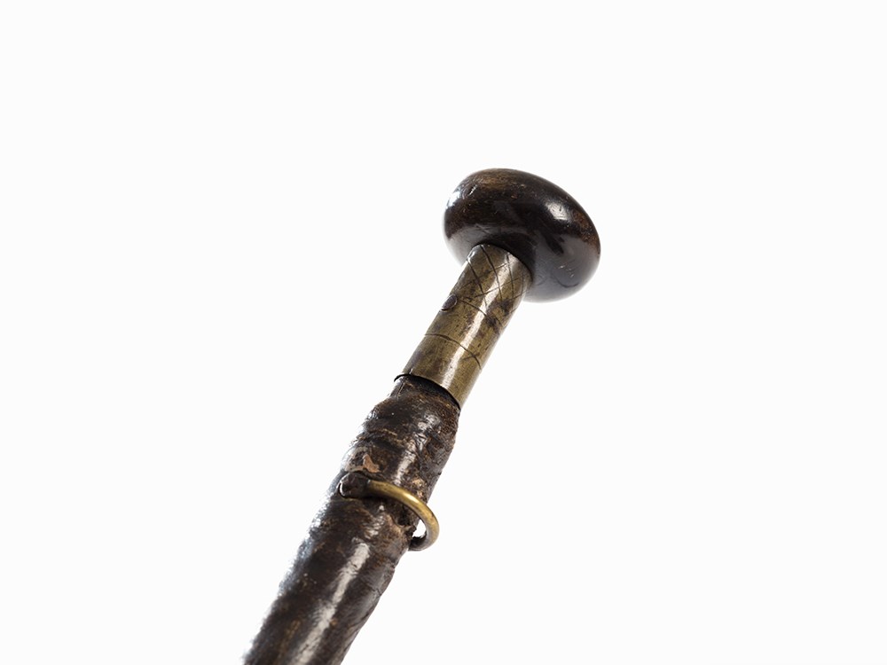 Zulu, Collection of 3 Staffs, South Africa, 19th C.  Wood, brass, reptile skin  Zulu peoples, - Image 7 of 9