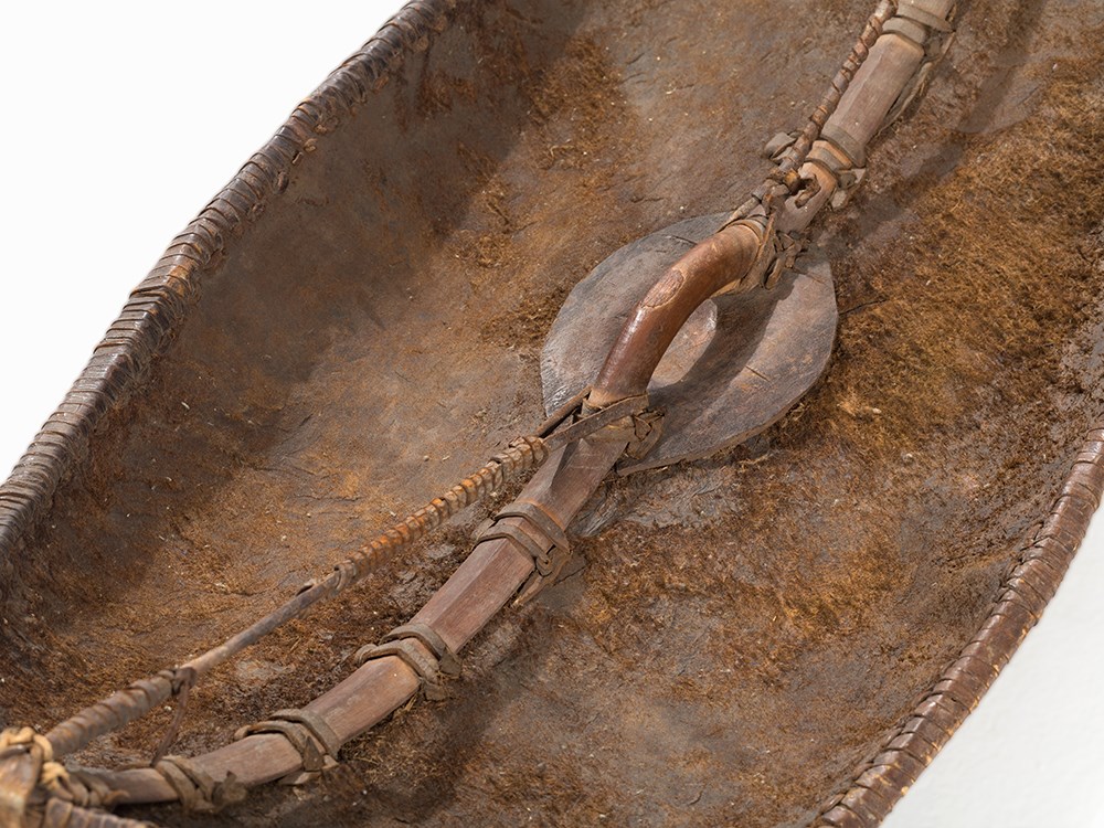 Masai, Warrior’s Shield, Kenya, Early 20th C.  Buffalo hide, wood, rattan, leather, pigment Masai - Image 8 of 11