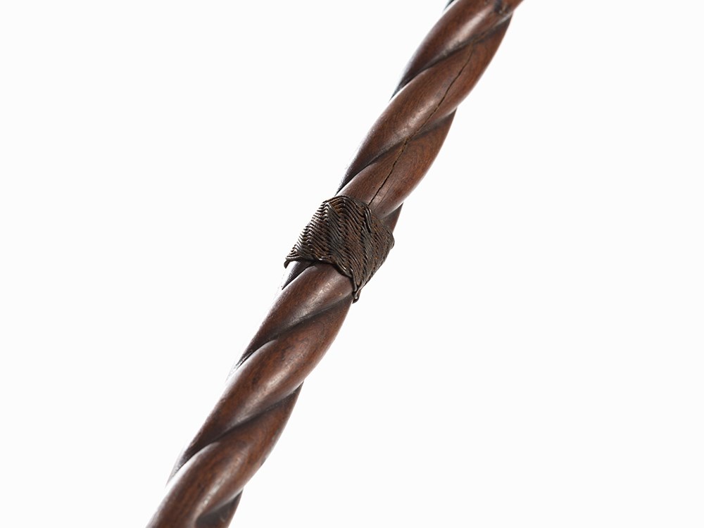 Zulu, Collection of 3 Staffs, South Africa, 19th C.  Wood, brass, reptile skin  Zulu peoples, - Image 4 of 9