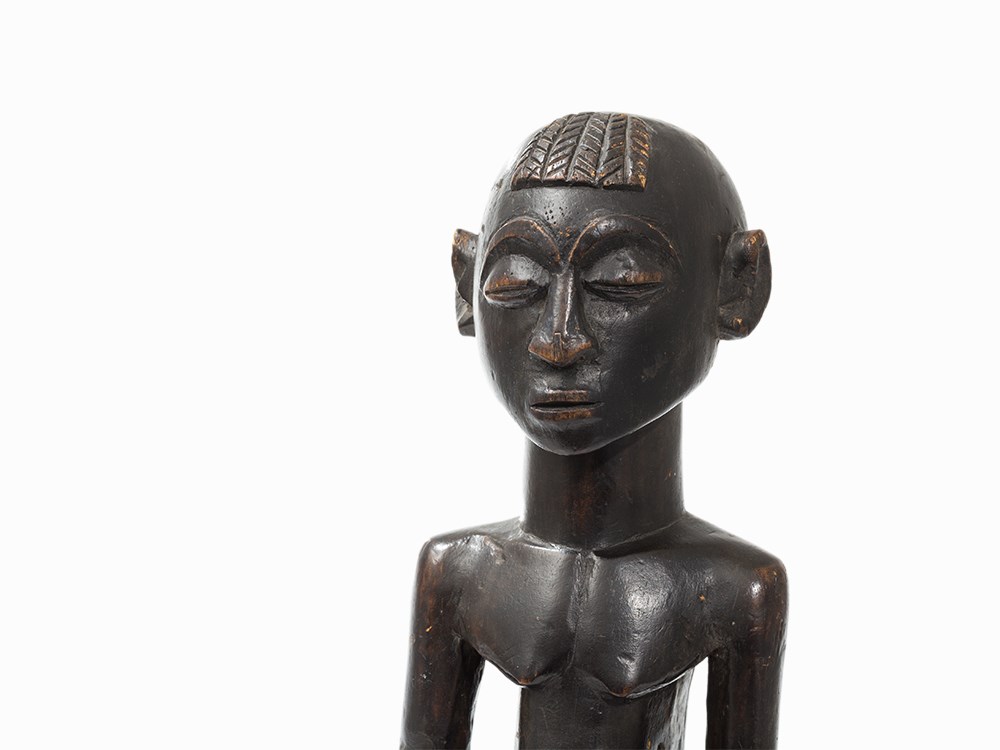 Luba, Male Figure, D. R. Congo, Early 20th C.  Light wood Luba peoples, D. R. Congo, early 20th - Image 2 of 11