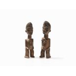 Lobi, Pair ‘Bateba’ Figures by Lunkena Pale, c. 1930  Wood Lobi, Burkina Faso, circa 1930 Carved